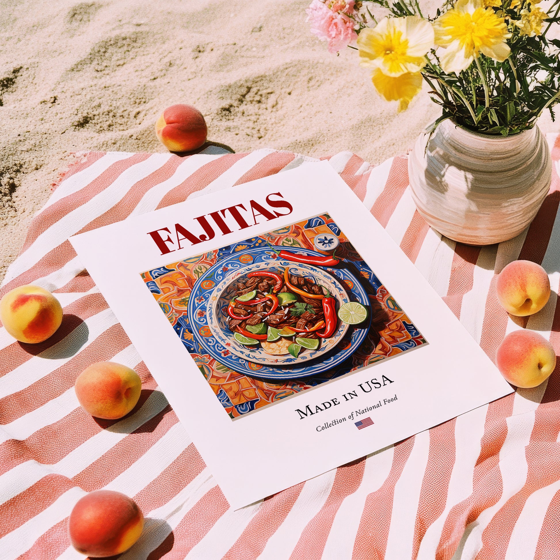 Fajitas – American Dish, Brasserie Print, unframed on coastal sand