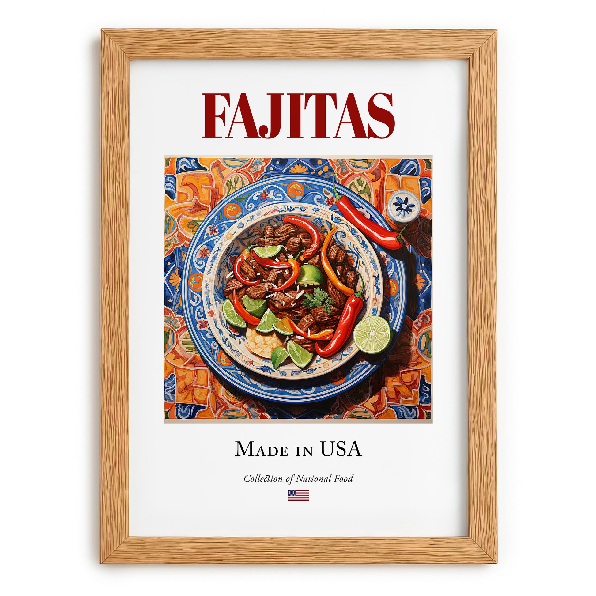 Fajitas – American Dish, Brasserie Print, set in oak frame