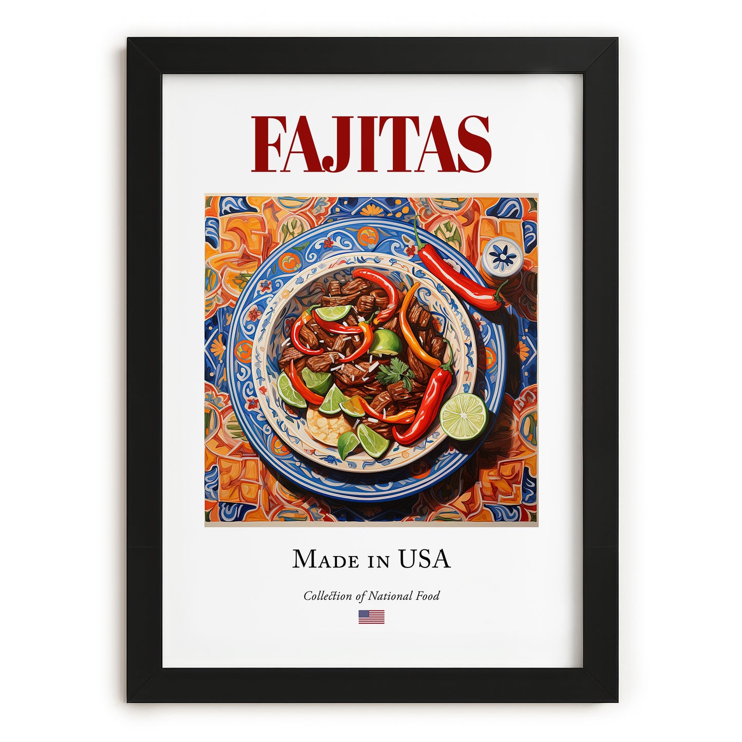 Fajitas – American Dish, Brasserie Print, in sleek black frame