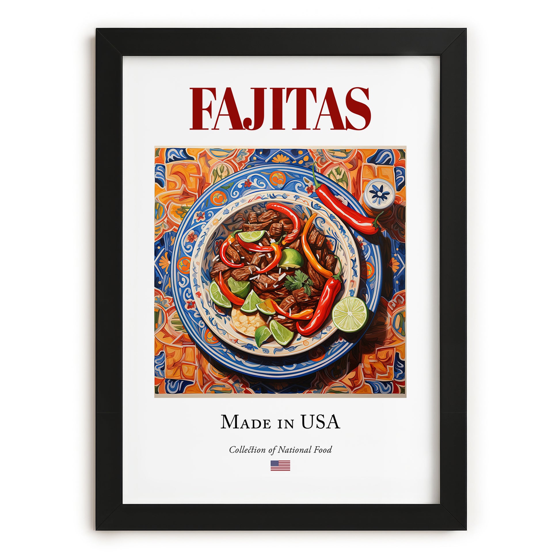Fajitas – American Dish, Brasserie Print, in sleek black frame
