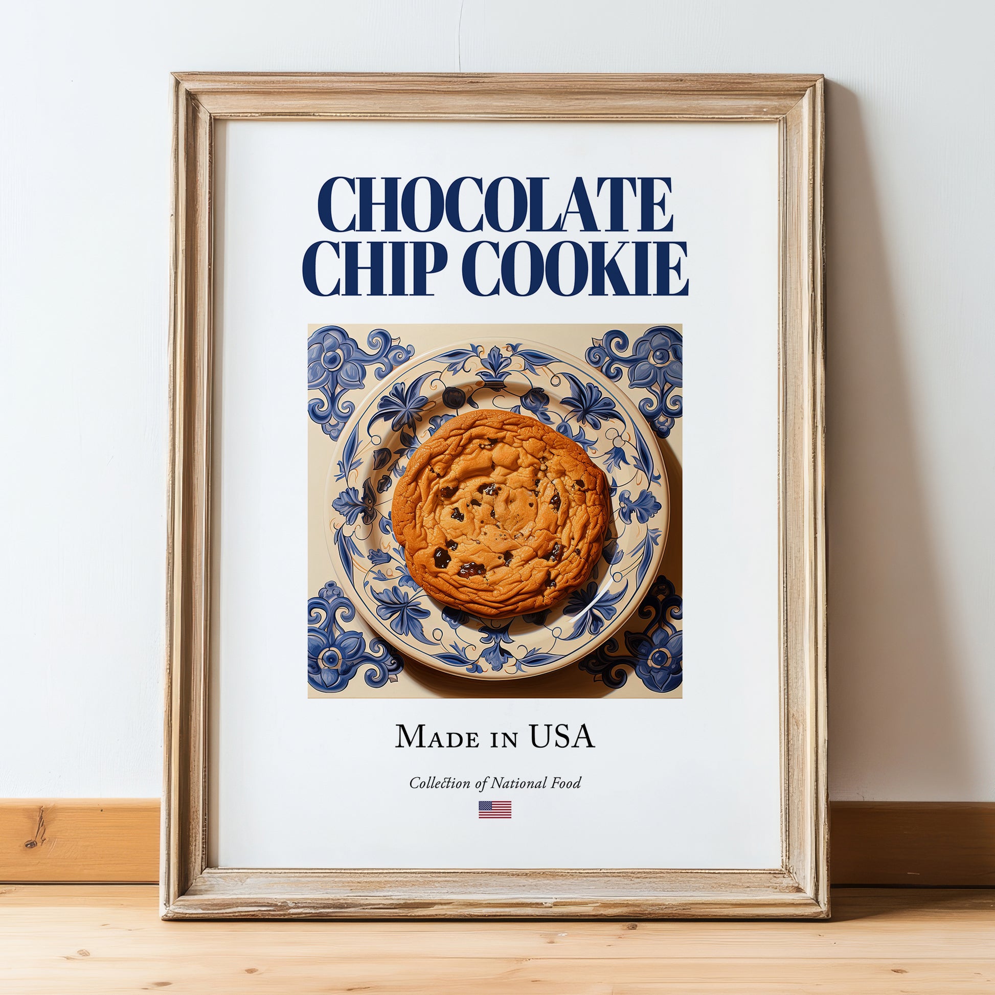 Chocolate Chip Cookie – American Dessert Dish, Fine Dining Restaurant Poster, in wooden frame leaning on the floor