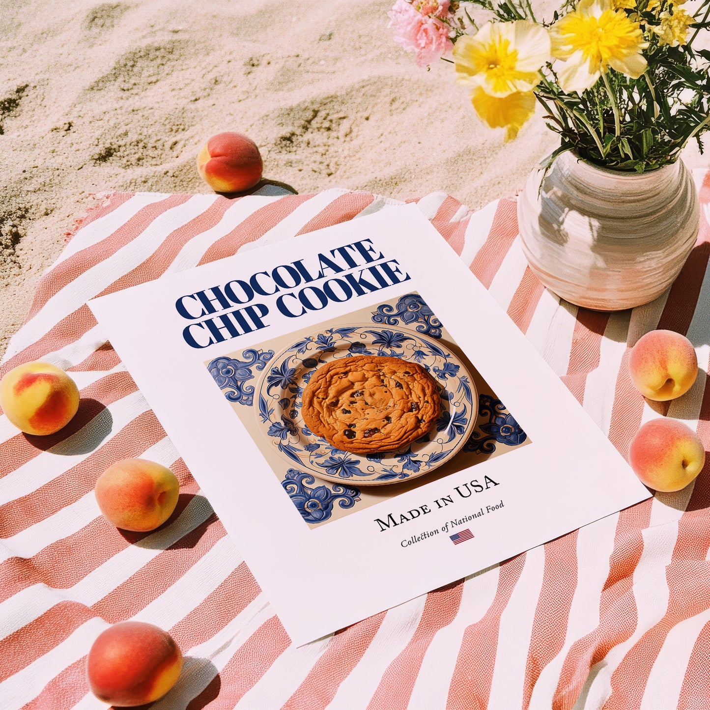 Chocolate Chip Cookie – American Dessert Dish, Fine Dining Restaurant Poster, unframed on coastal sand