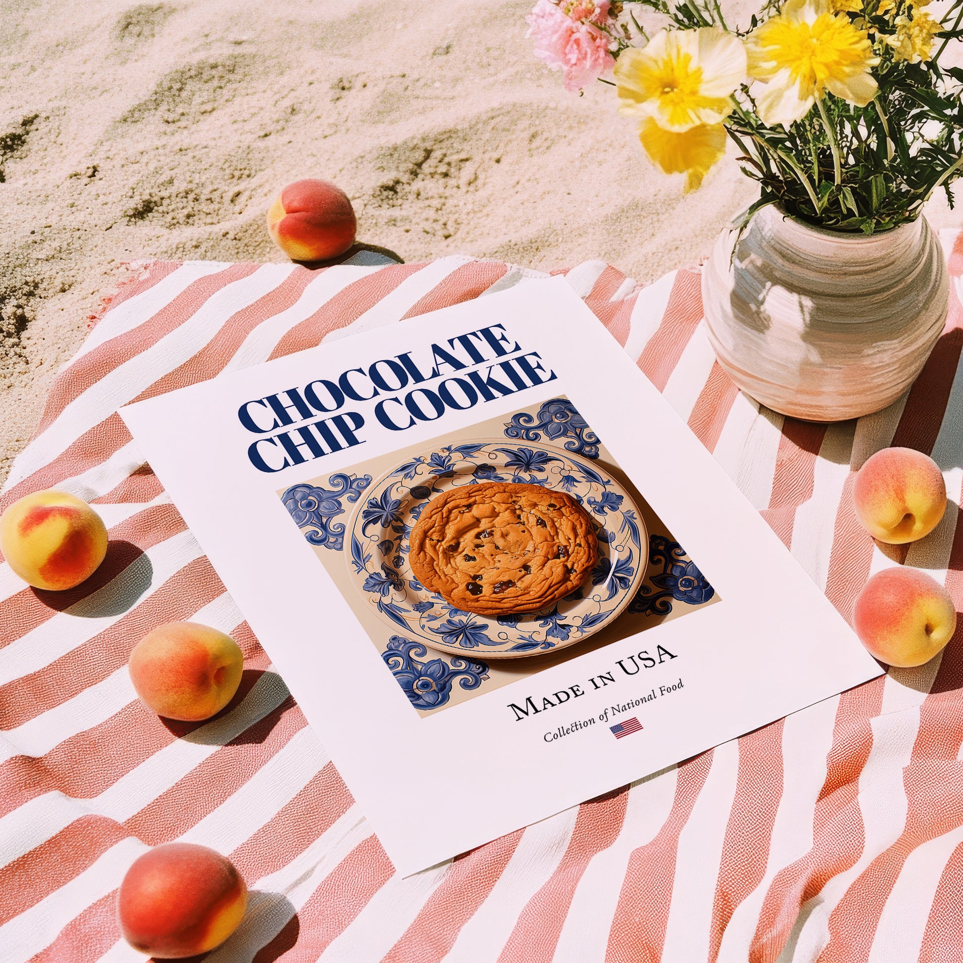 Chocolate Chip Cookie – American Dessert Dish, Fine Dining Restaurant Poster, unframed on coastal sand