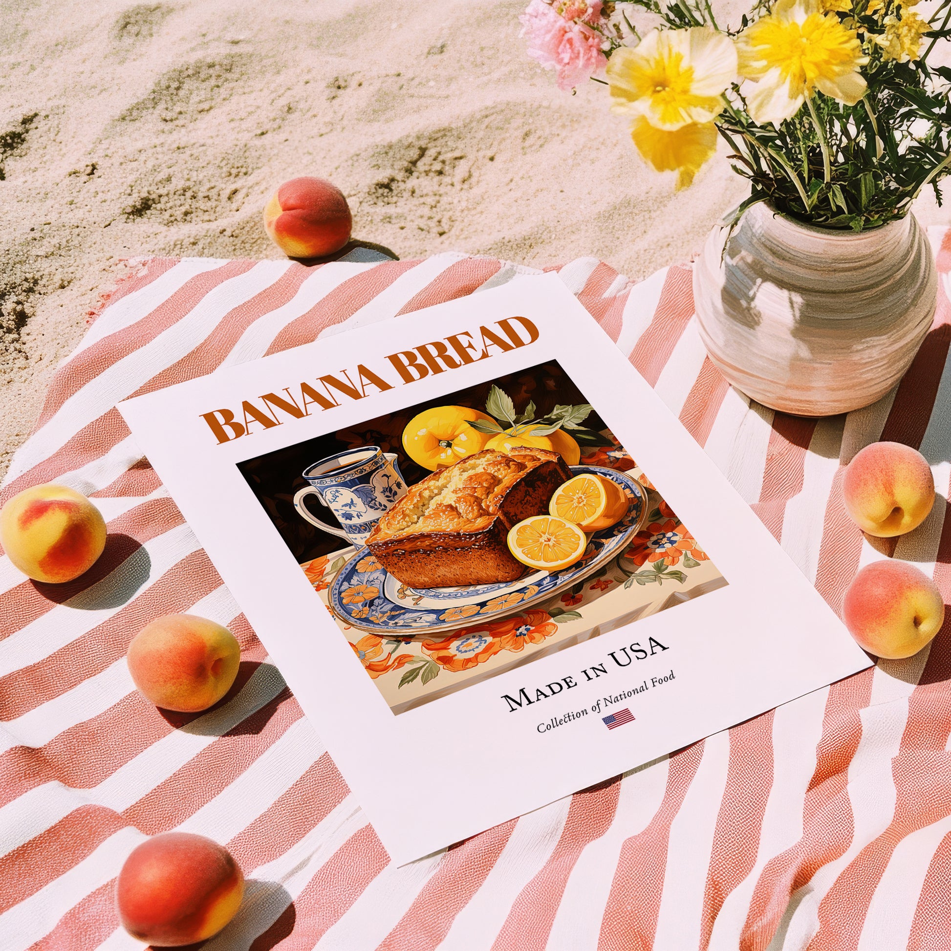 Banana Bread – American Dessert Dish, Bistro Poster, unframed on coastal sand