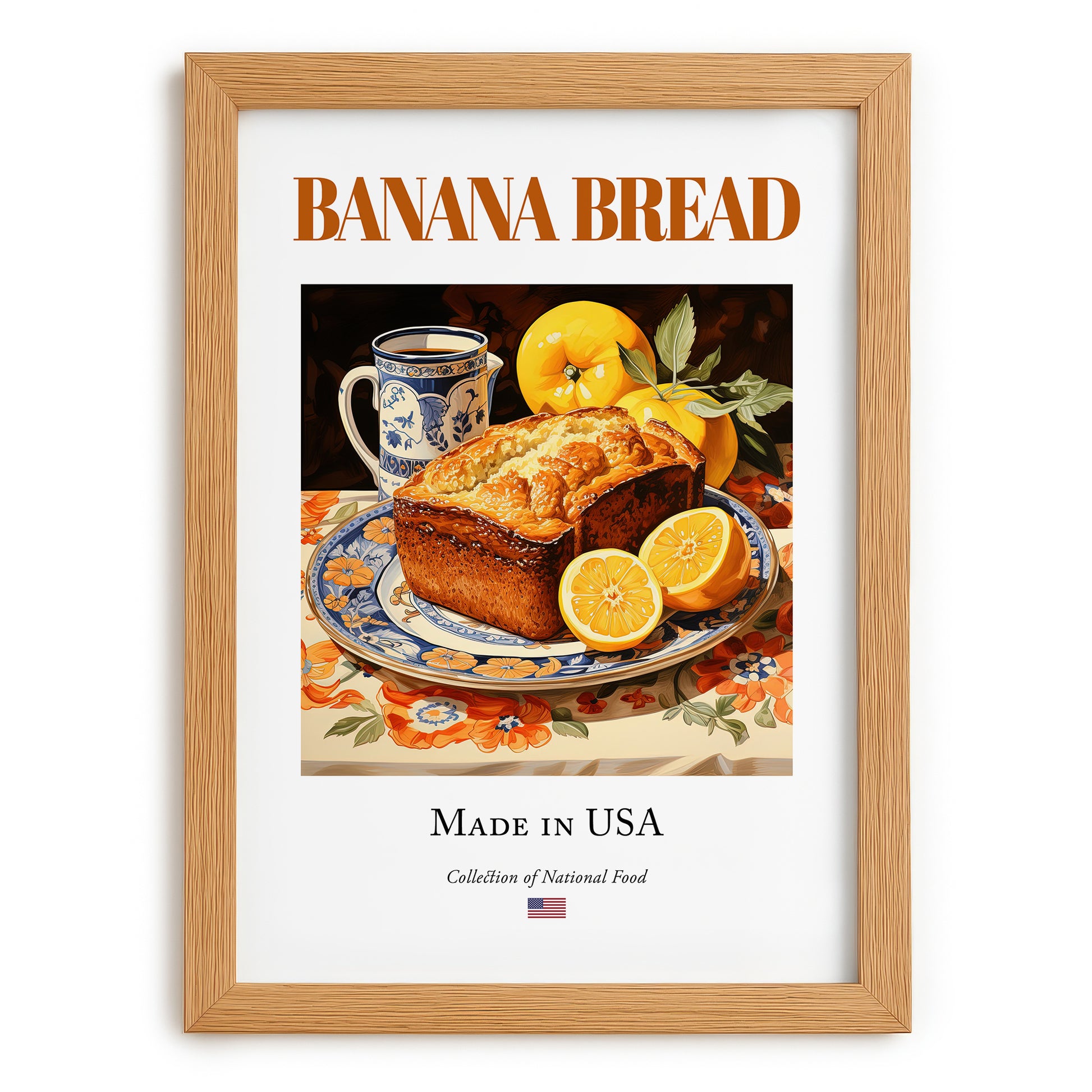 Banana Bread – American Dessert Dish, Bistro Poster, set in oak frame