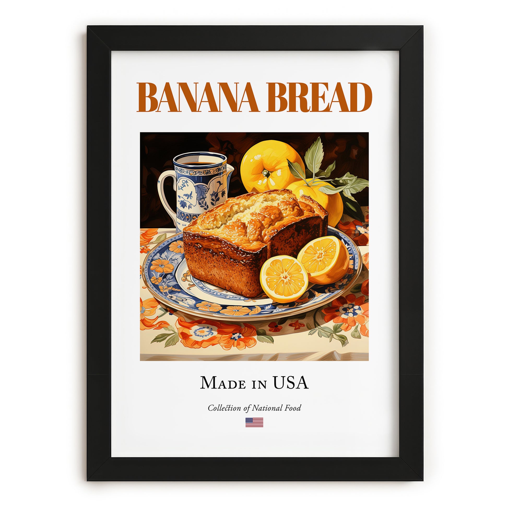 Banana Bread – American Dessert Dish, Bistro Poster, in sleek black frame
