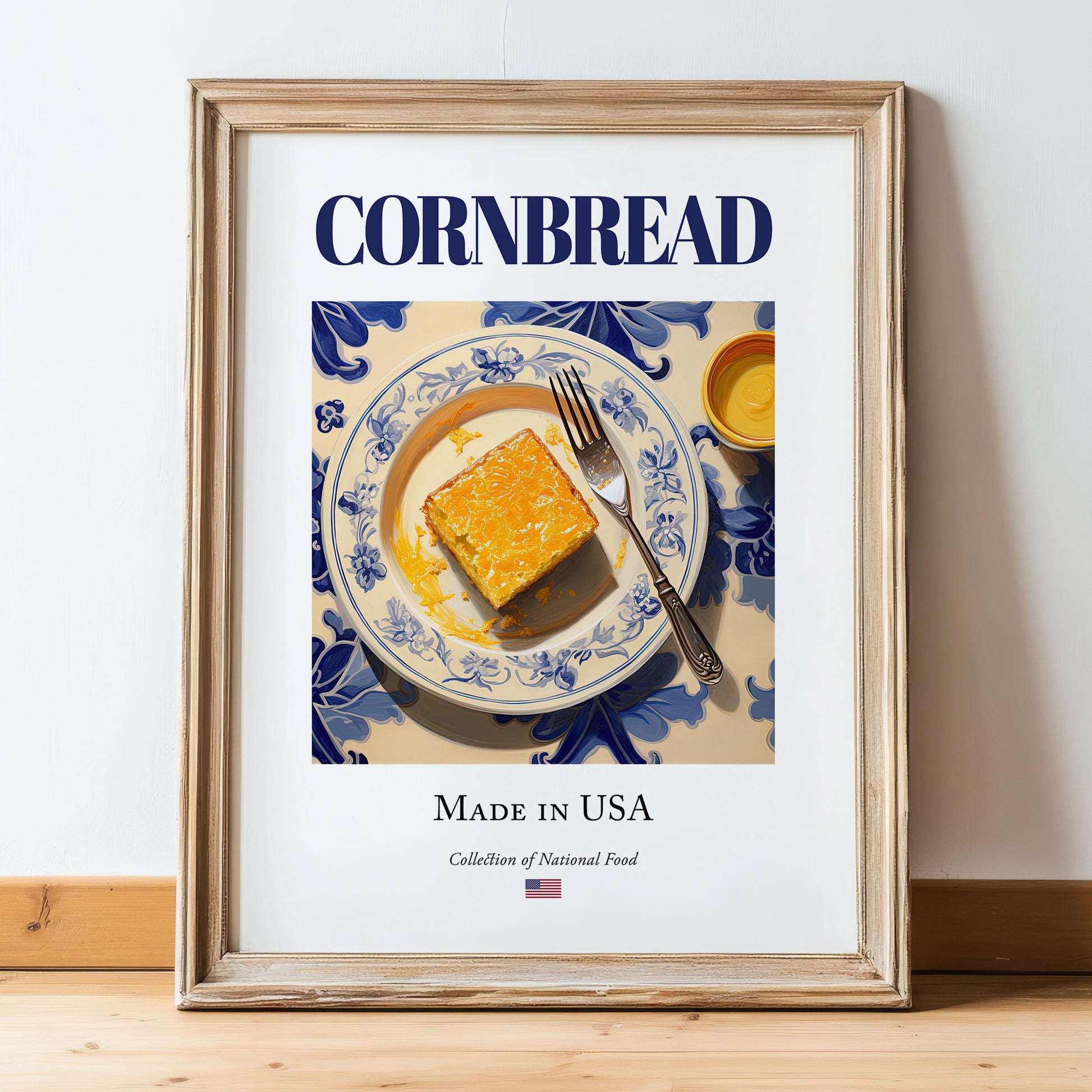 Cornbread – American Bread Dish, Brasserie Art, in wooden frame leaning on the floor