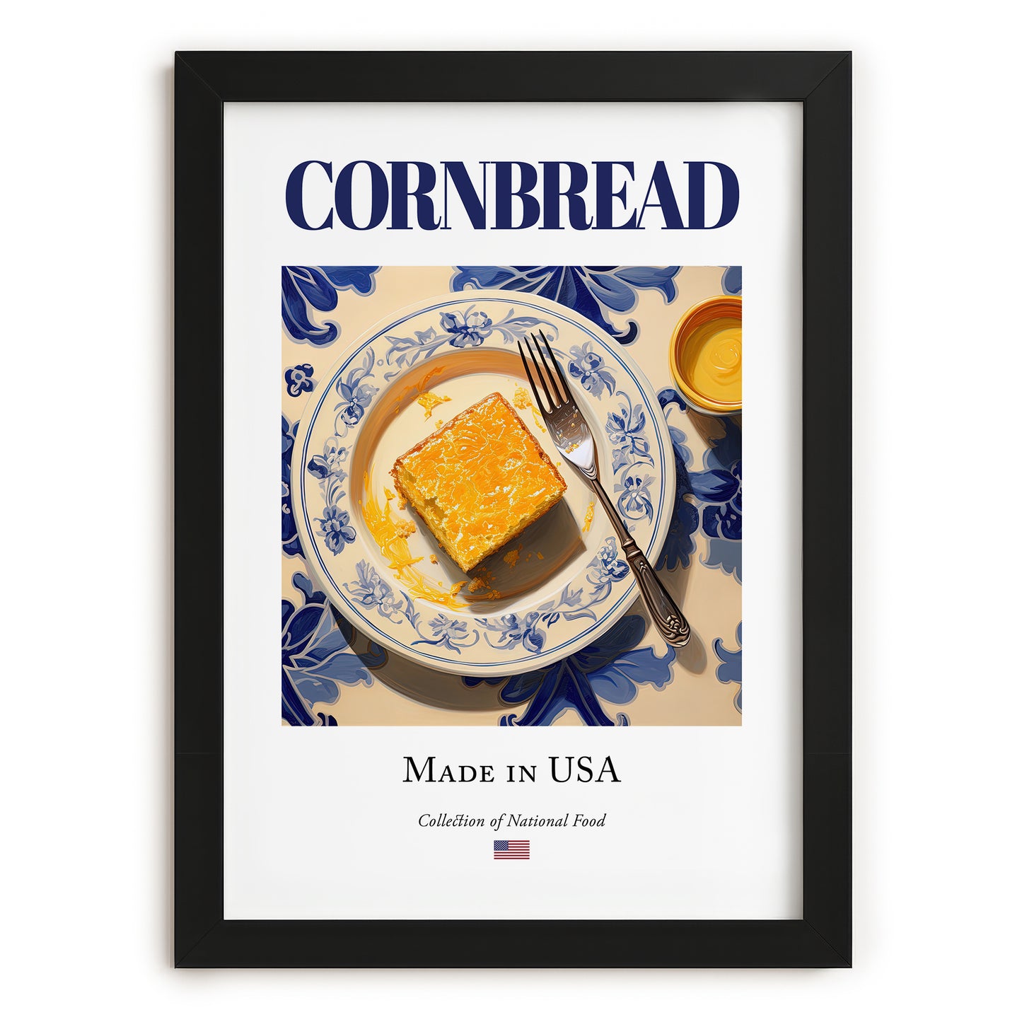 Cornbread – American Bread Dish, Brasserie Art, in sleek black frame