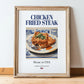Chicken Fried Steak – American Meat Dish, Bistro Print, in wooden frame leaning on the floor