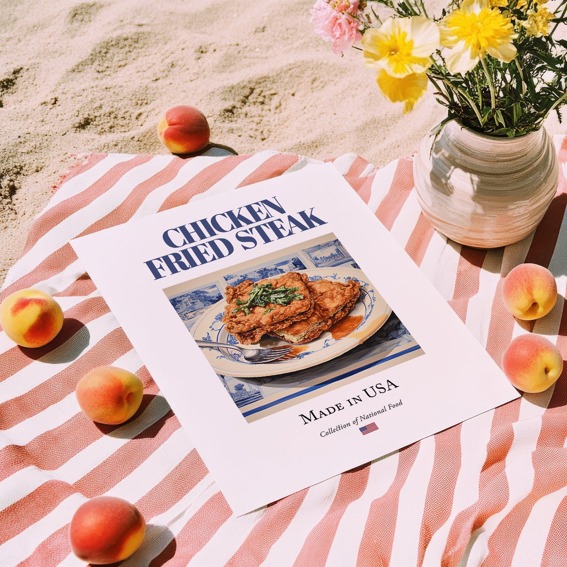 Chicken Fried Steak – American Meat Dish, Bistro Print, unframed on coastal sand
