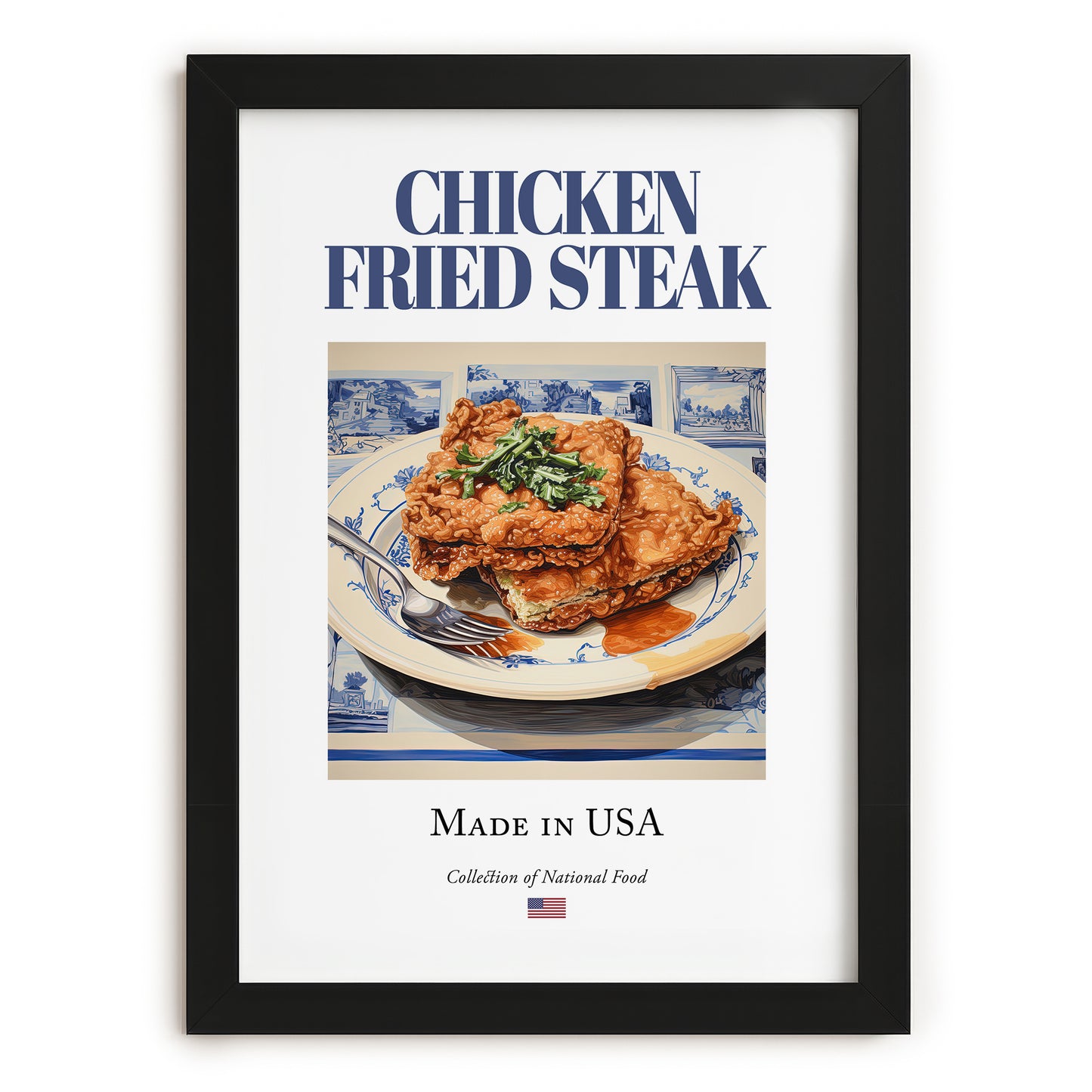 Chicken Fried Steak – American Meat Dish, Bistro Print, in sleek black frame