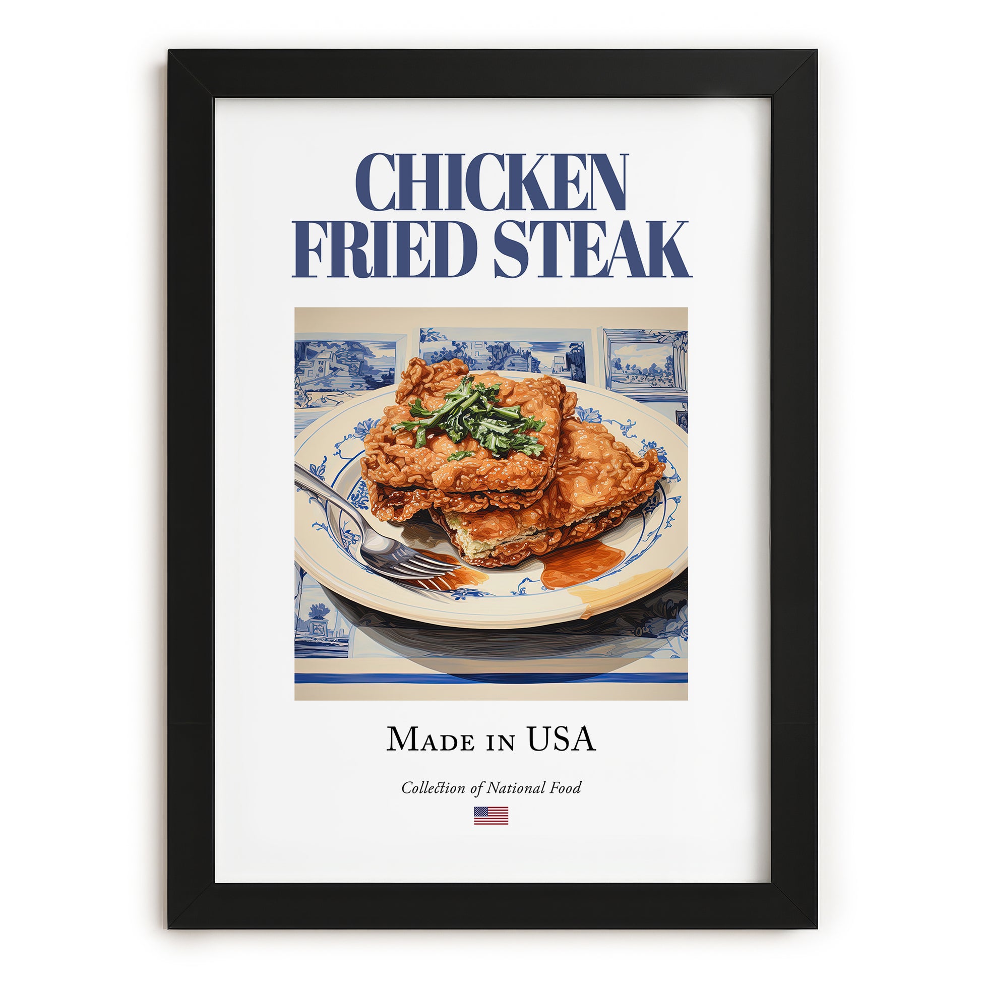 Chicken Fried Steak – American Meat Dish, Bistro Print, in sleek black frame