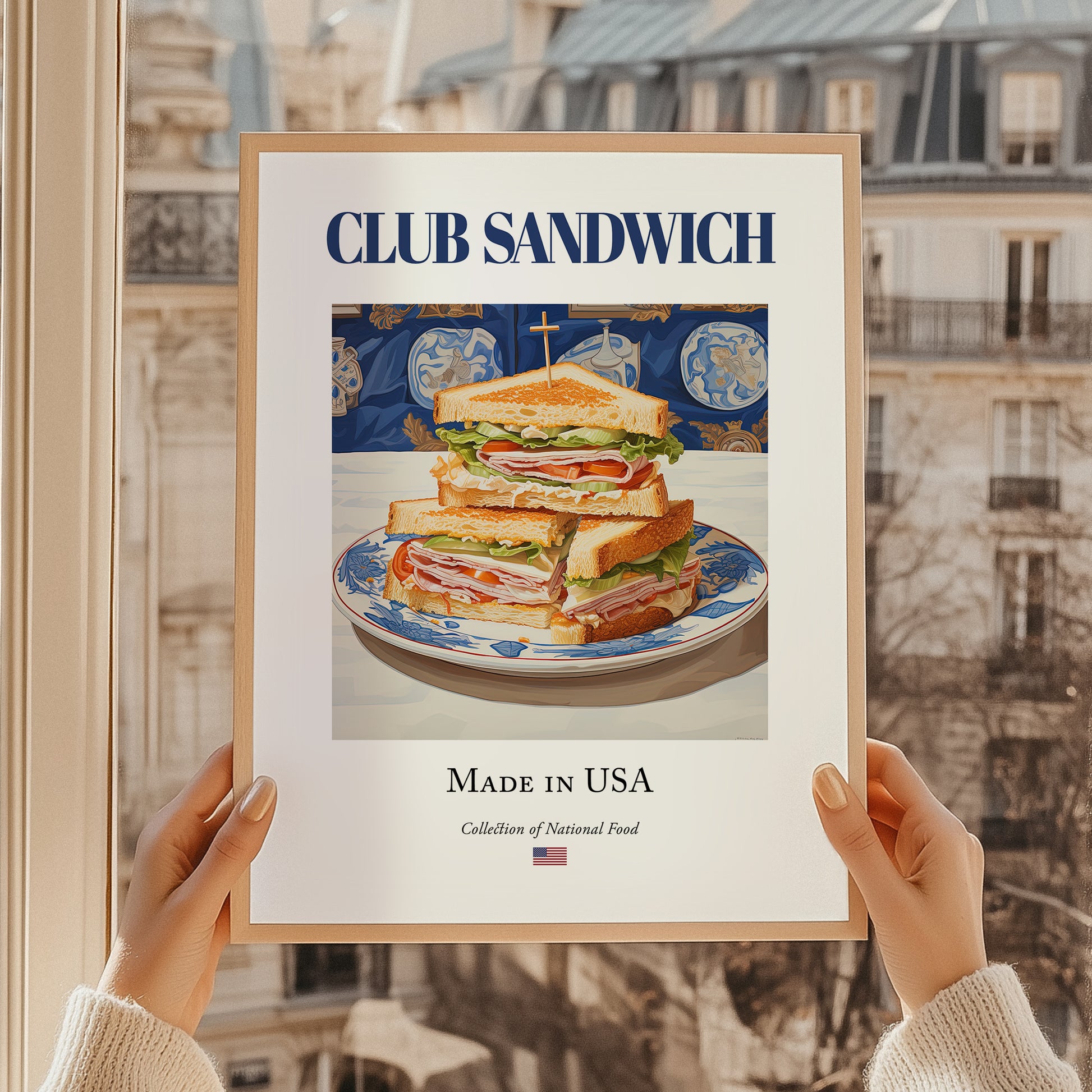 Club Sandwich – American Dish, Café Wall Decor, styled in a charming Paris street view