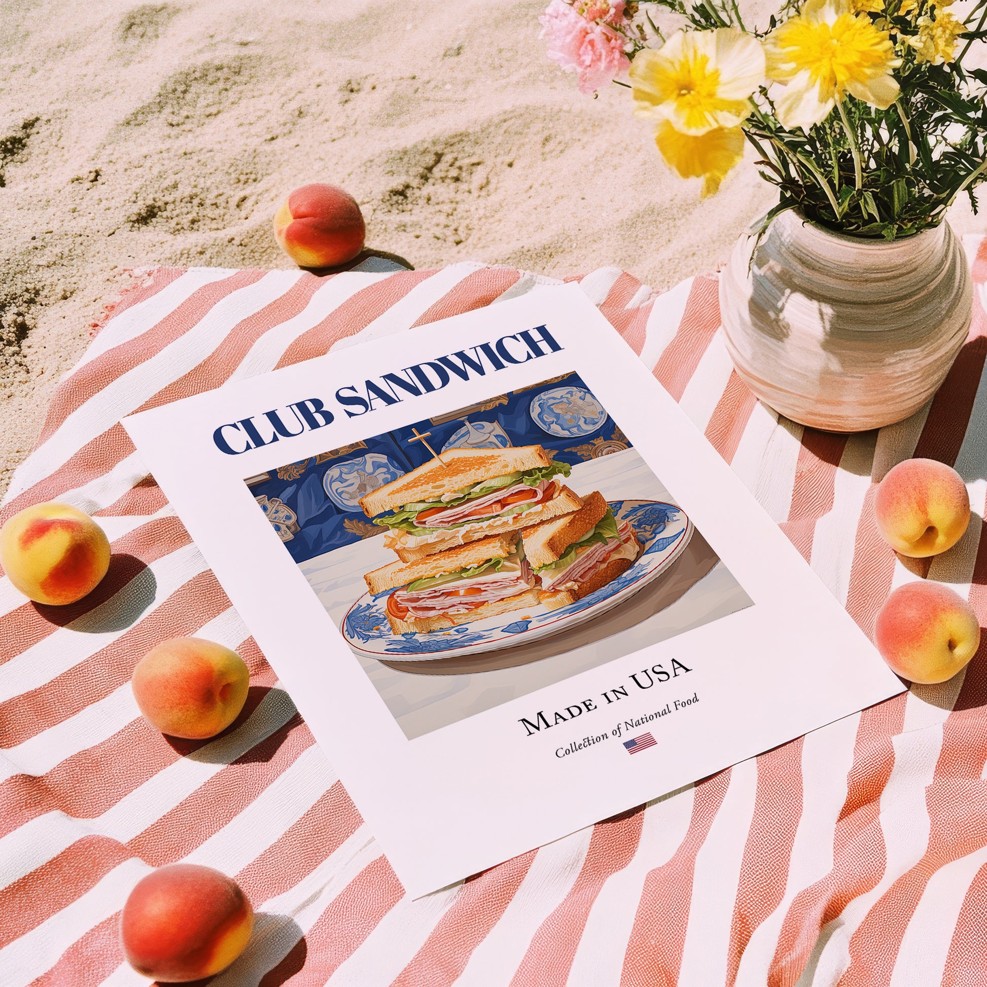 Club Sandwich – American Dish, Café Wall Decor, unframed on coastal sand