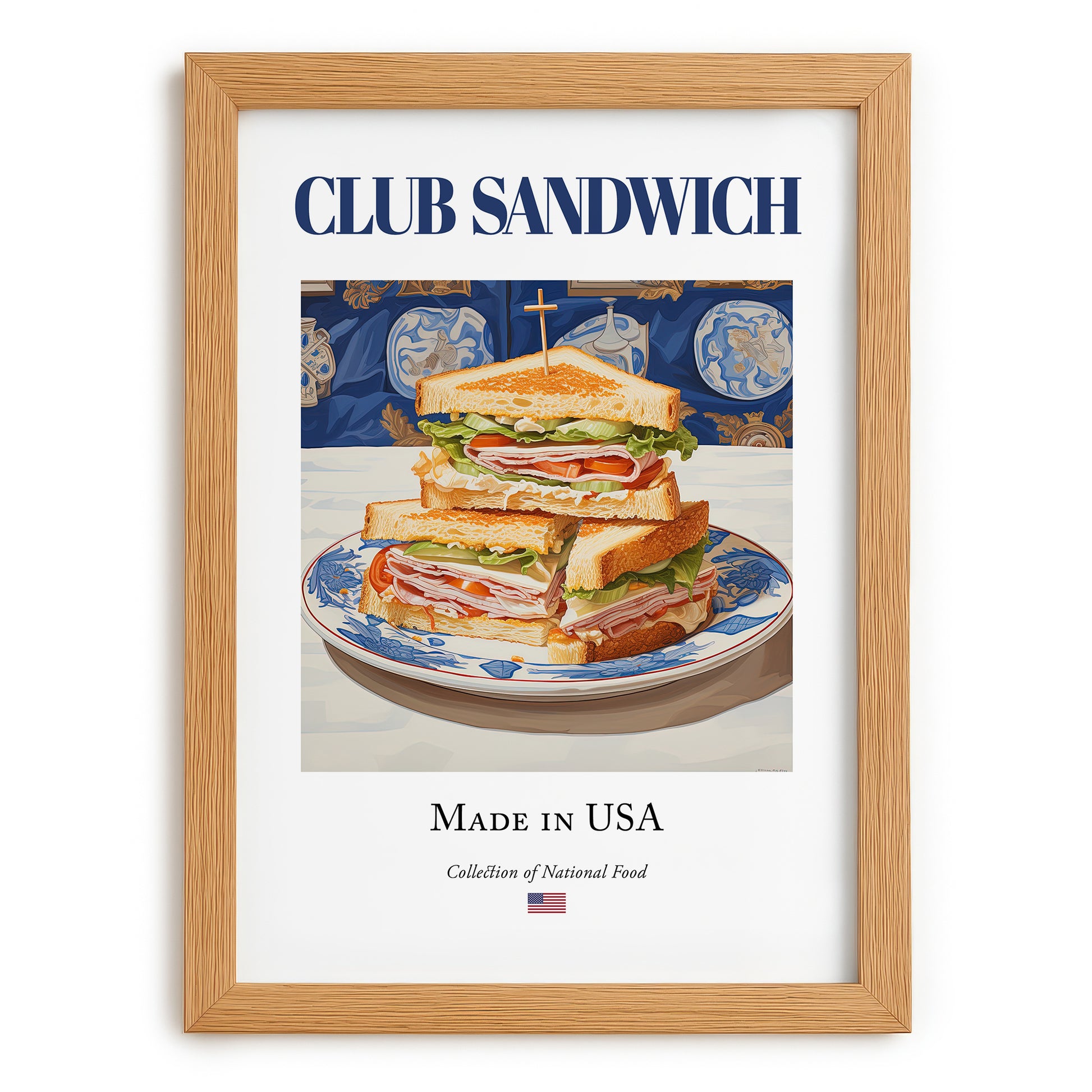Club Sandwich – American Dish, Café Wall Decor, set in oak frame