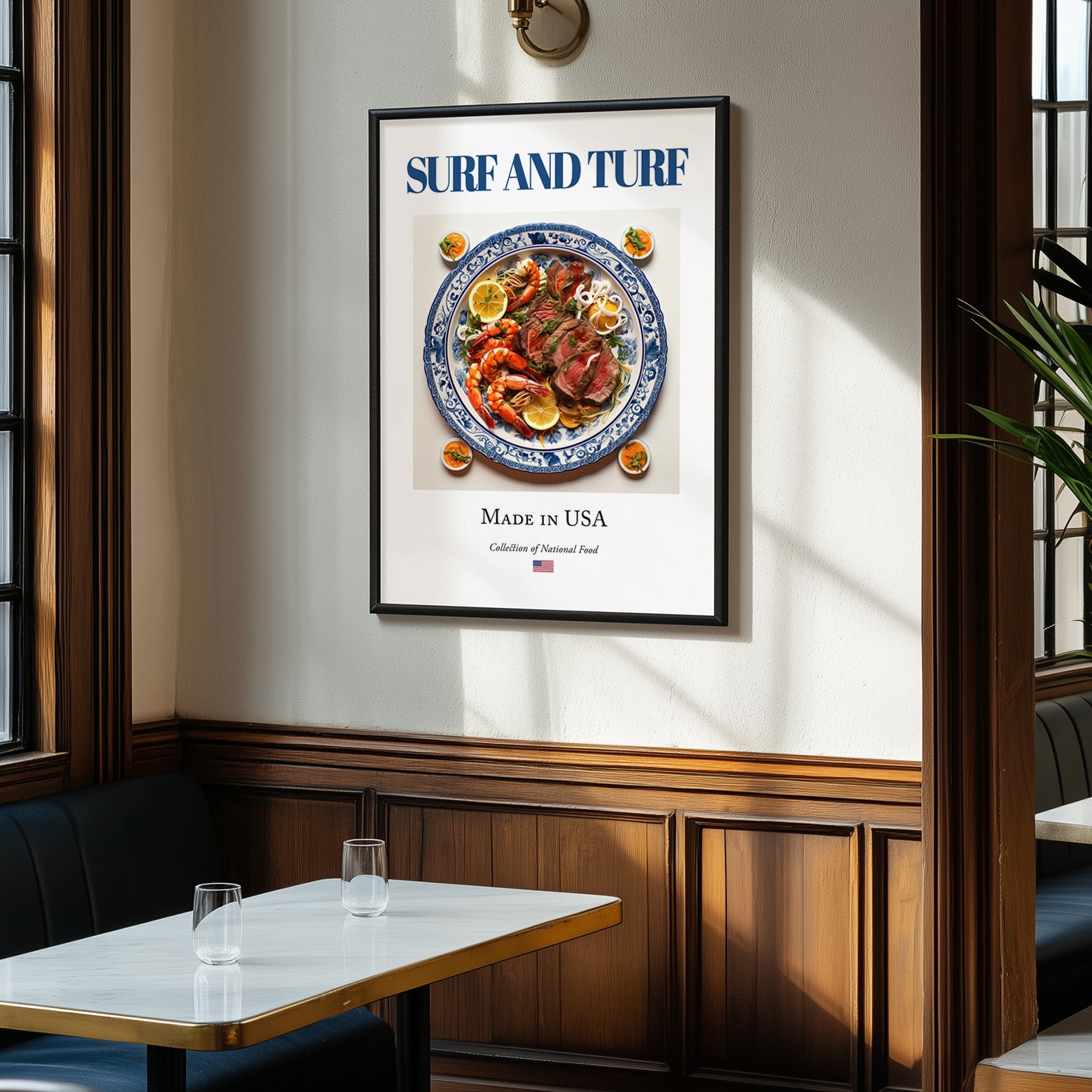 Surf and Turf – American Meat Dish, Tavern Wall Decor, clean layout with no caption