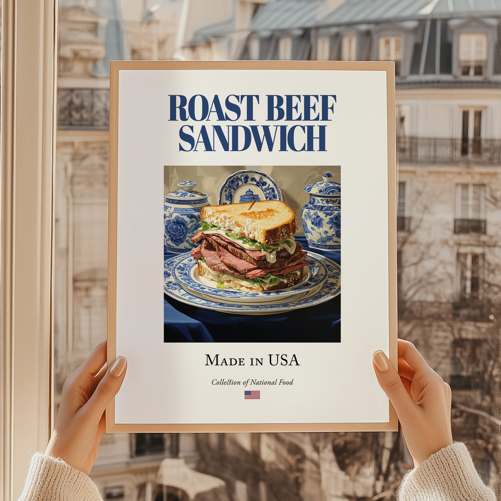 Roast Beef Sandwich – American Dish, Fine Dining Restaurant Painting, styled in a charming Paris street view