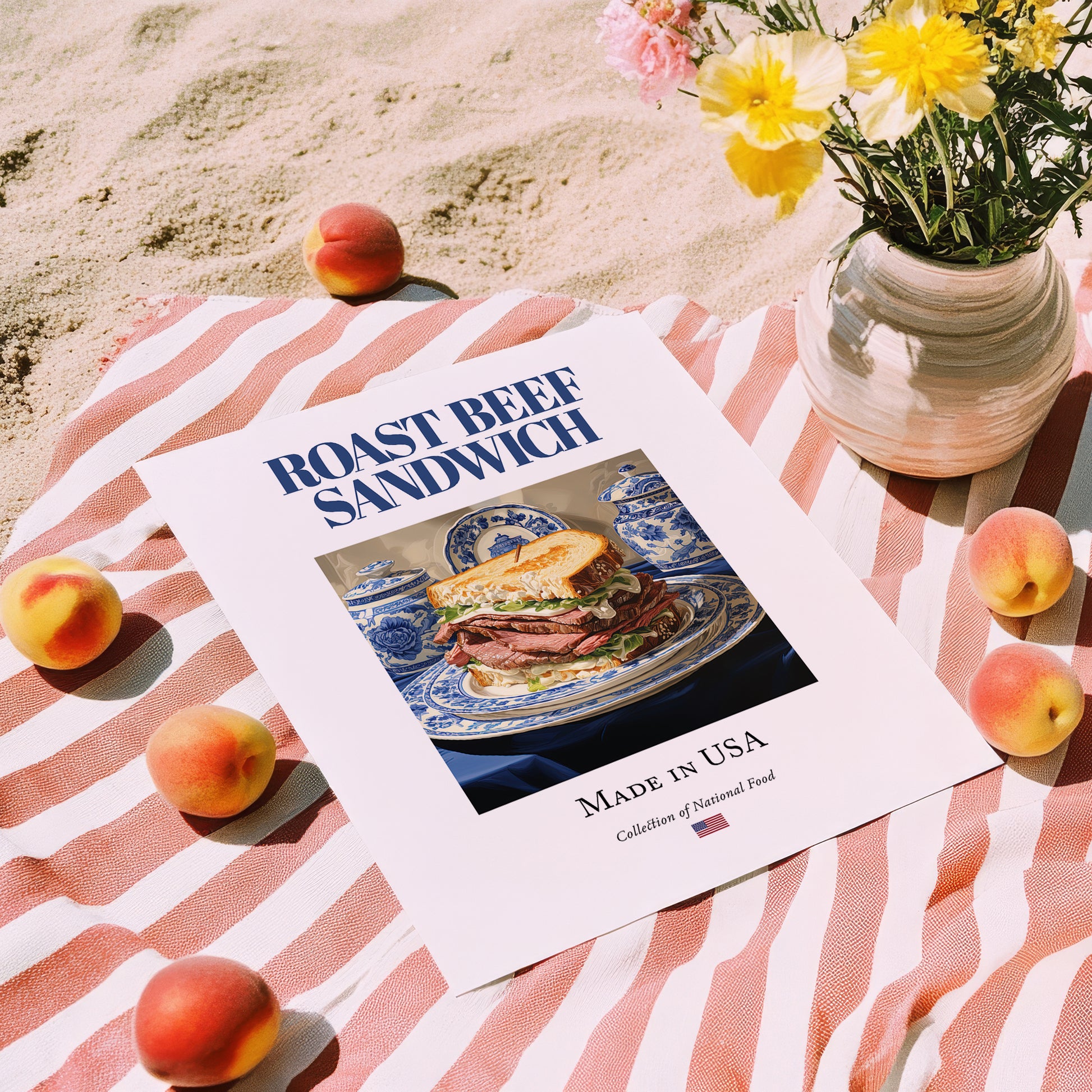 Roast Beef Sandwich – American Dish, Fine Dining Restaurant Painting, unframed on coastal sand