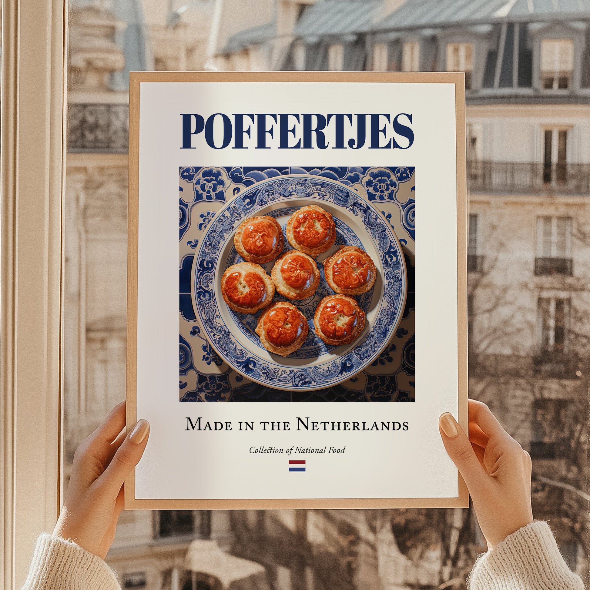 Poffertjes – Dutch Dessert Dish, Bistro Poster, styled in a charming Paris street view