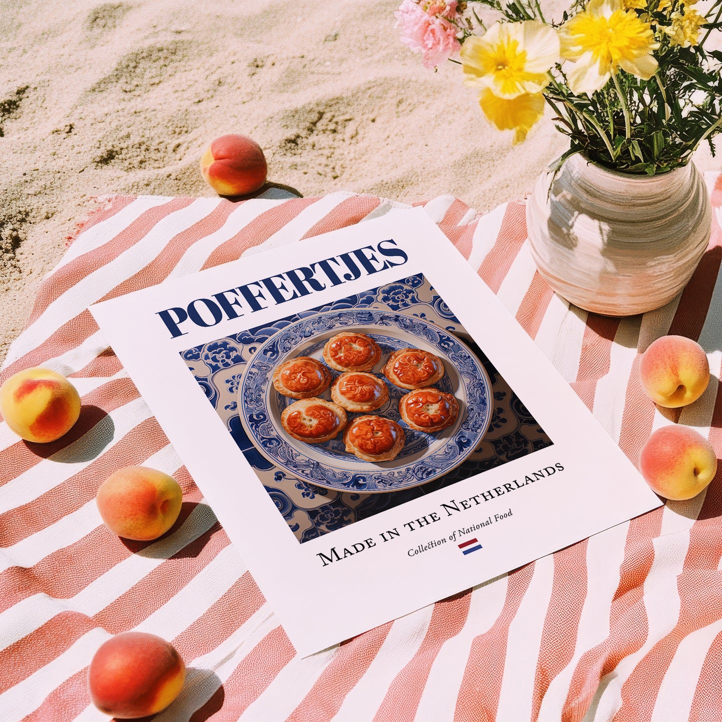 Poffertjes – Dutch Dessert Dish, Bistro Poster, unframed on coastal sand