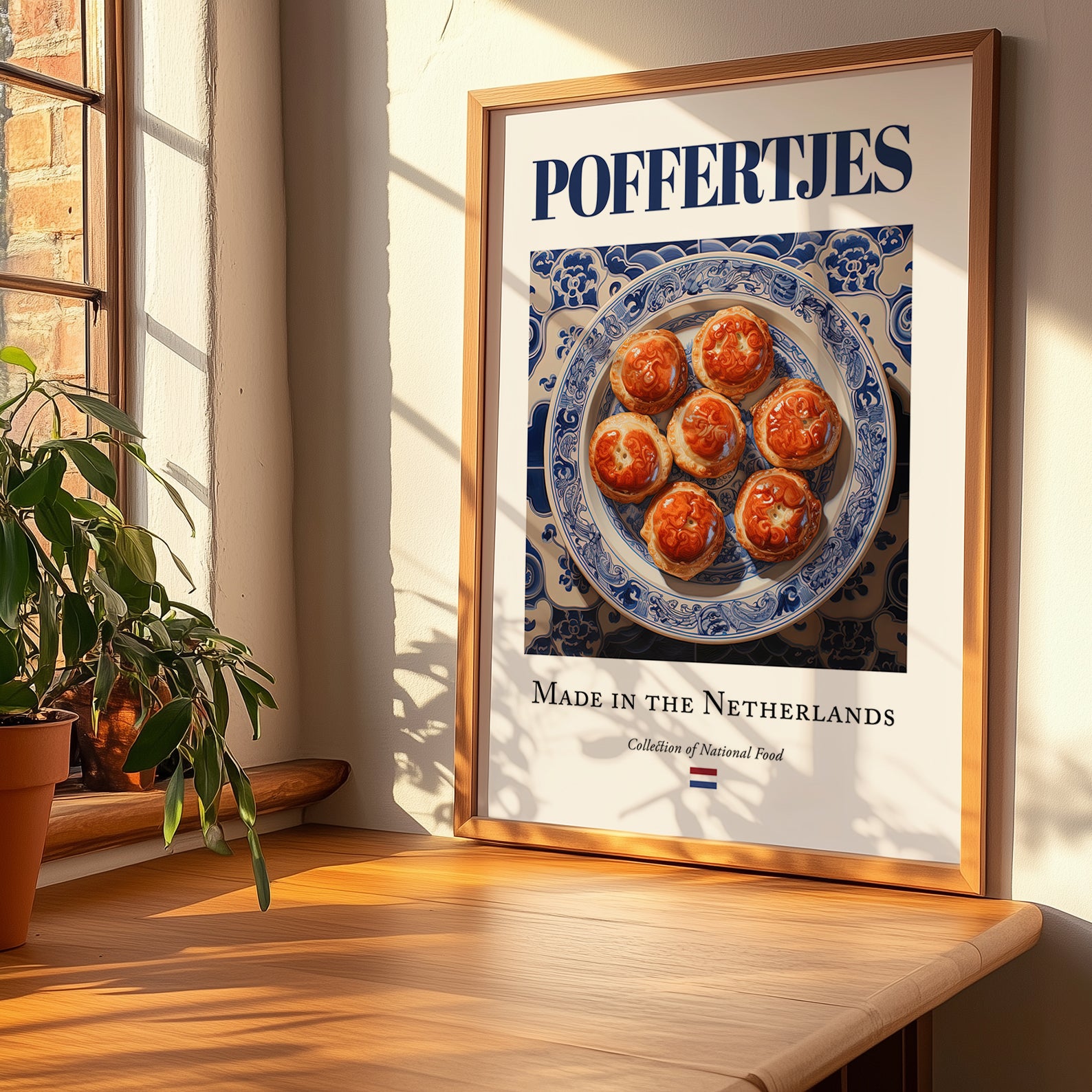 Poffertjes – Dutch Dessert Dish, Bistro Poster, no-text version framed in wood