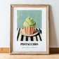Pistacchio – on Striped Tablecloth, Gelato Still Life, in wooden frame leaning on the floor