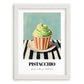 Pistacchio – on Striped Tablecloth, Gelato Still Life, placed in minimal white frame