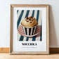 Nocciola – on Striped Tablecloth, Gelato Print, in wooden frame leaning on the floor