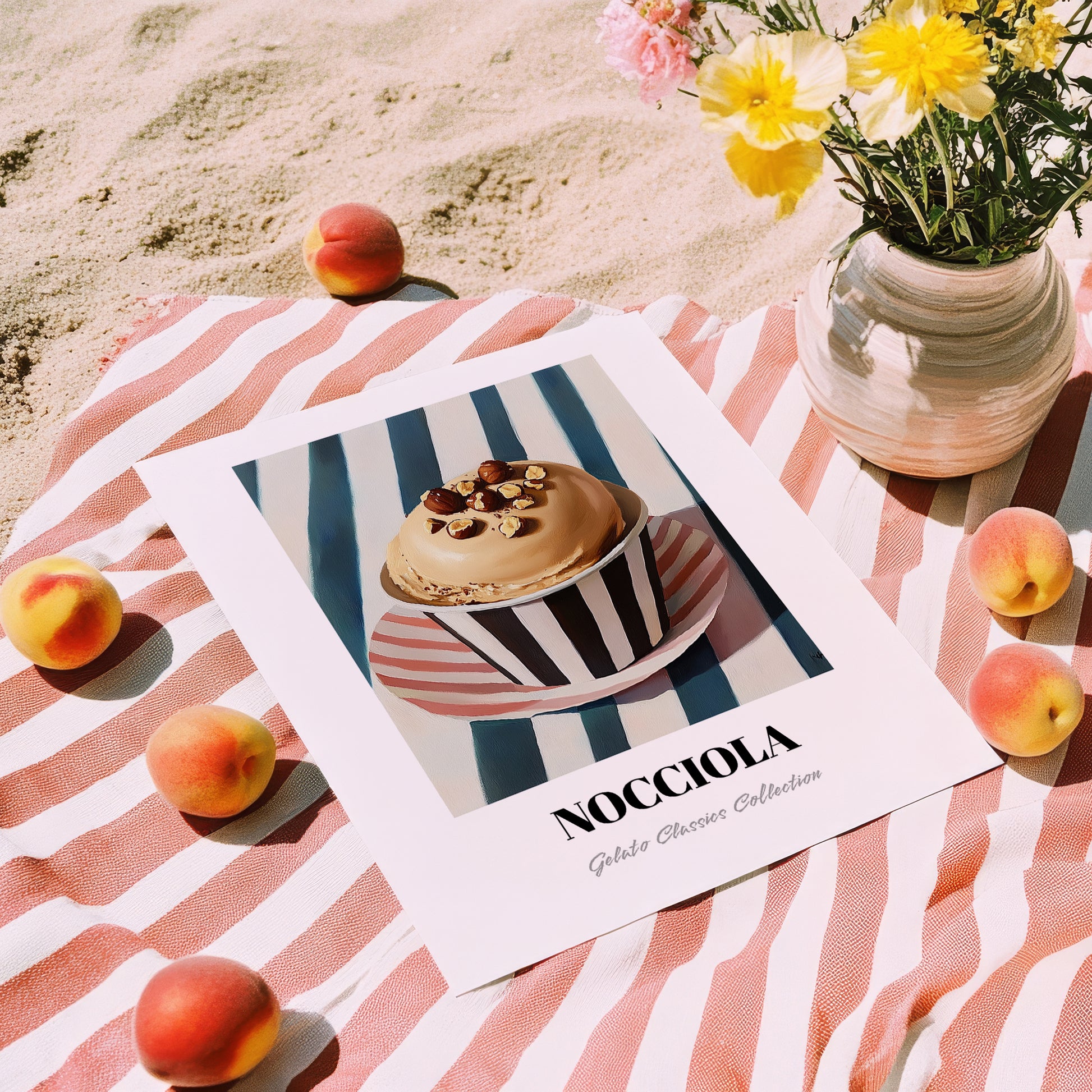 Nocciola – on Striped Tablecloth, Gelato Print, unframed on coastal sand