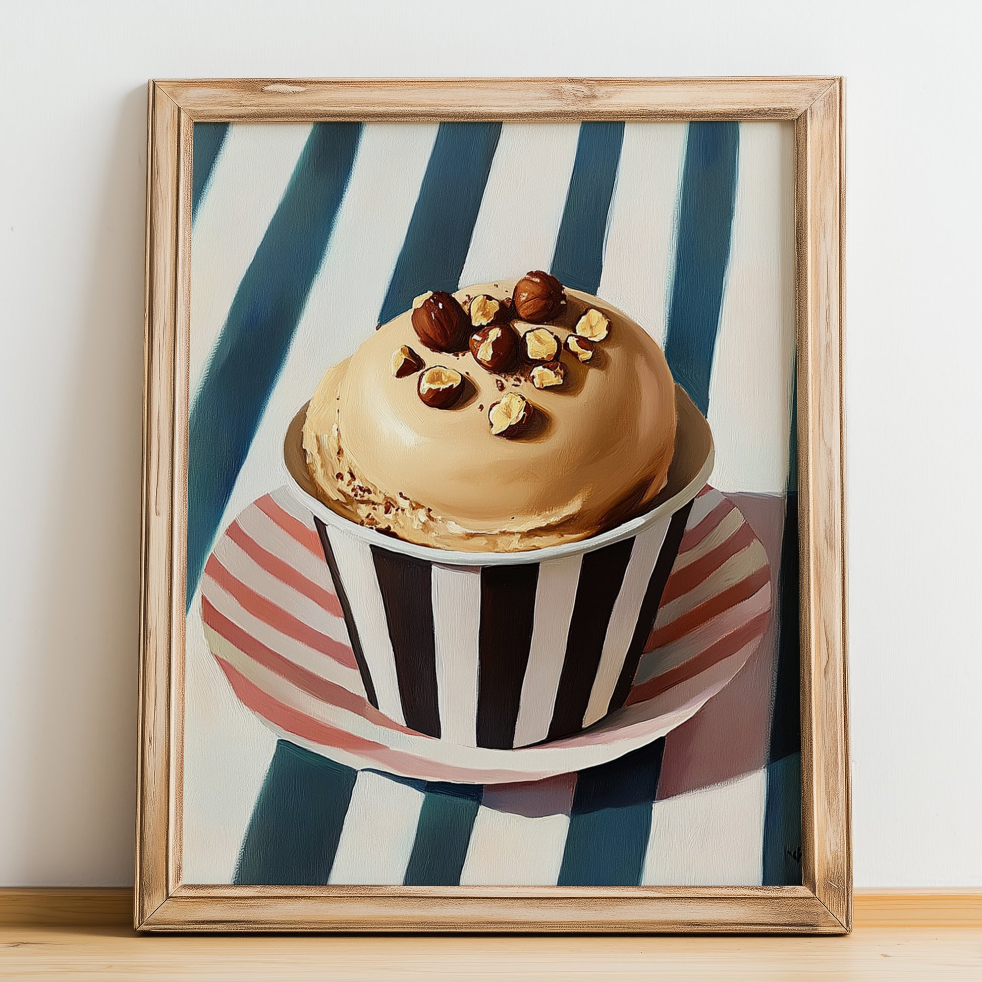 Nocciola – on Striped Tablecloth, Gelato Print, no-text version framed in wood