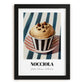 Nocciola – on Striped Tablecloth, Gelato Print, in sleek black frame