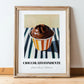 Cioccolato Fondente – on Striped Tablecloth, Gelato Still Life, in wooden frame leaning on the floor