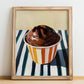 Cioccolato Fondente – on Striped Tablecloth, Gelato Still Life, no-text version framed in wood