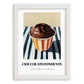 Cioccolato Fondente – on Striped Tablecloth, Gelato Still Life, placed in minimal white frame