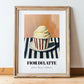 Fior Di Latte – on Striped Tablecloth, Gelato Illustration, in wooden frame leaning on the floor