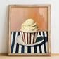 Fior Di Latte – on Striped Tablecloth, Gelato Illustration, no-text version framed in wood