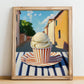Gelato Fior Di Latte – Italian Outdoor Café Scene, Gelato Illustration, no-text version framed in wood
