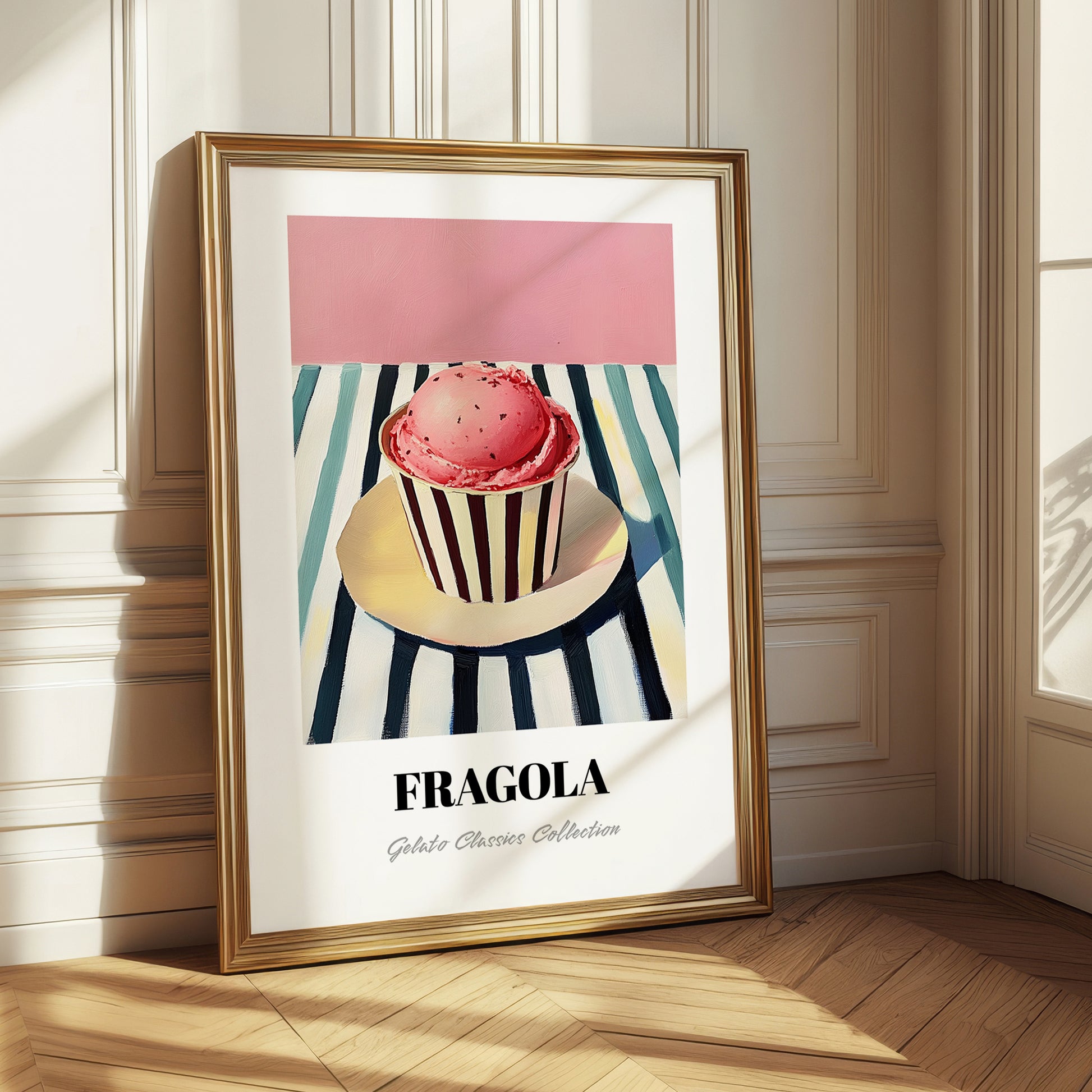 Fragola – on Striped Tablecloth, Gelato Still Life