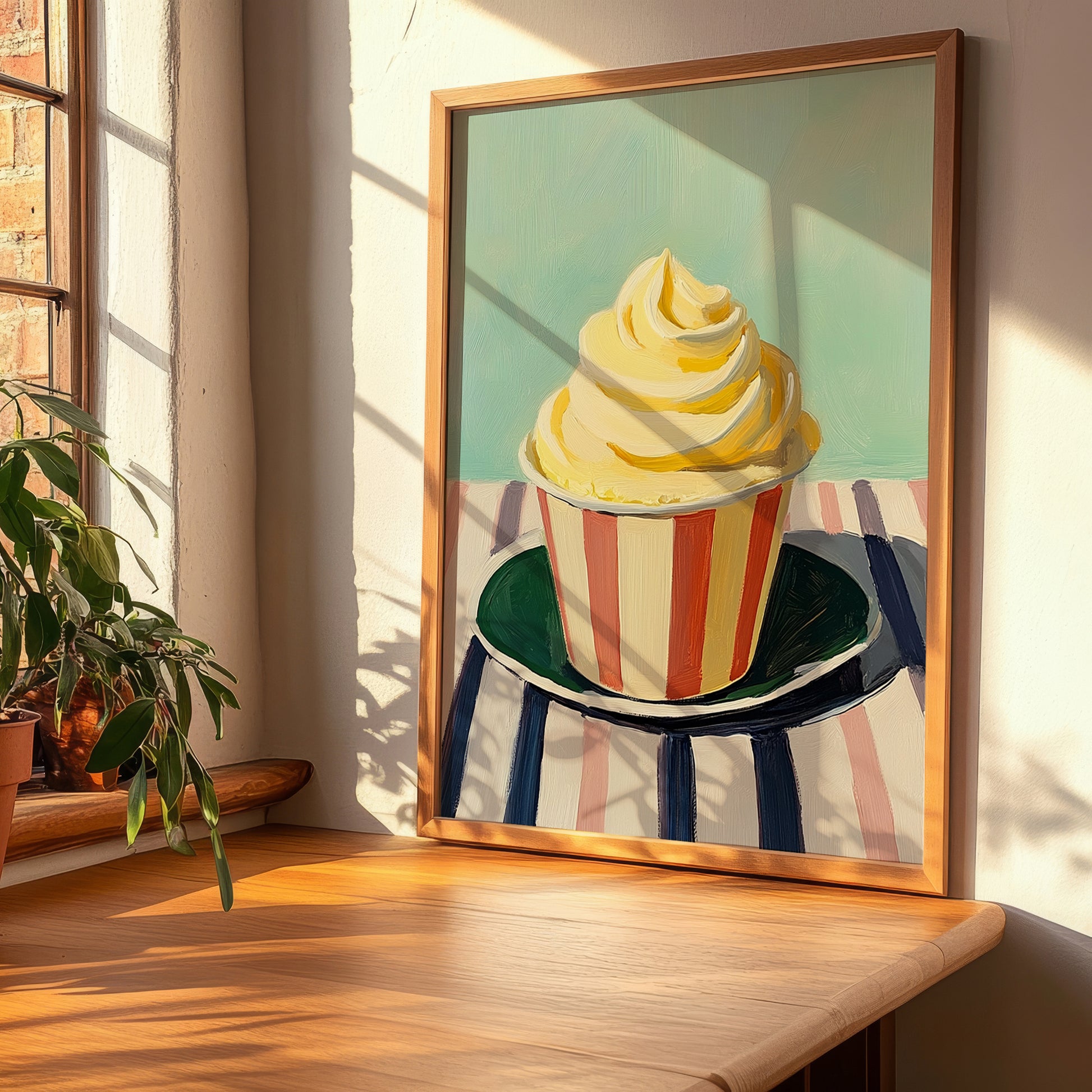 Limone – on Striped Tablecloth, Gelato Wall Painting, clean layout with no caption