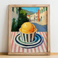 Gelato Mango – Italian Street Café Scene, Gelato Wall Art, no-text version framed in wood