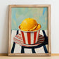 Mango – on Striped Tablecloth, Gelato Wall Poster, no-text version framed in wood