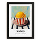 Mango – on Striped Tablecloth, Gelato Wall Poster, in sleek black frame