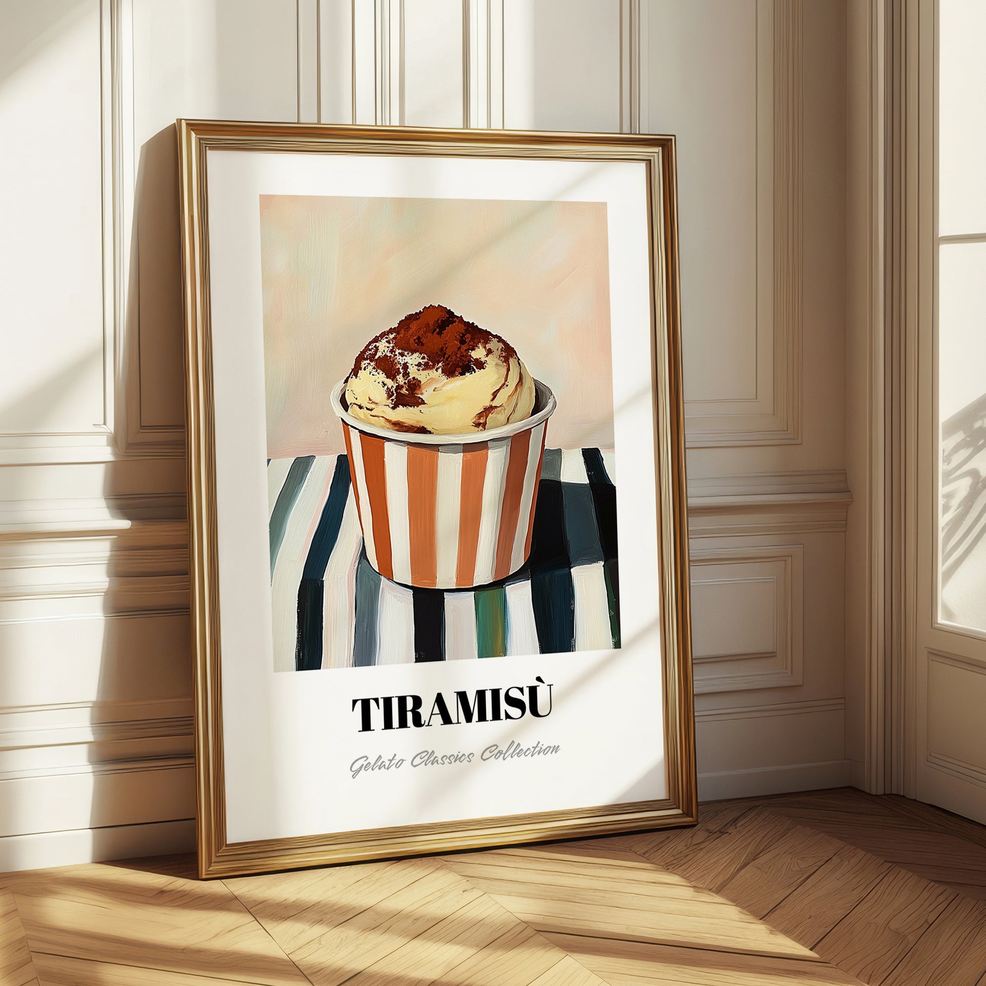 Tiramisu – on Striped Tablecloth, Gelato Wall Decor