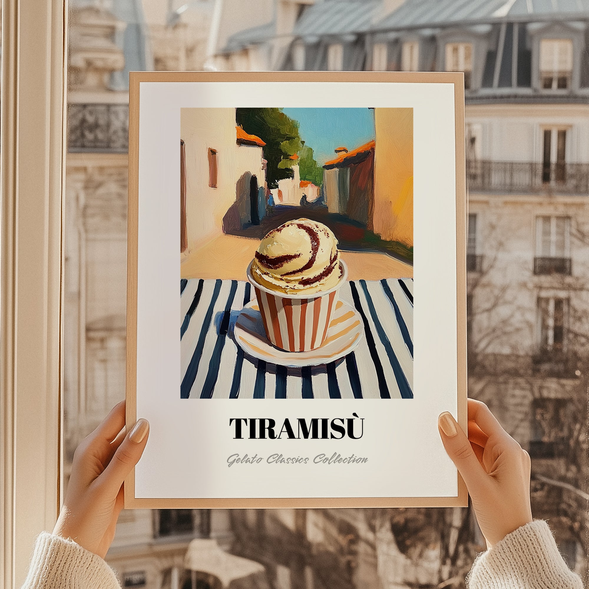 Gelato Tiramisu – Italian Urban Café Scene, Gelato Wall Painting, styled in a charming Paris street view