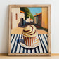 Gelato Tiramisu – Italian Urban Café Scene, Gelato Wall Painting, no-text version framed in wood