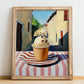 Gelato Caffe – Italian Street Café Scene, Gelato Illustration, no-text version framed in wood