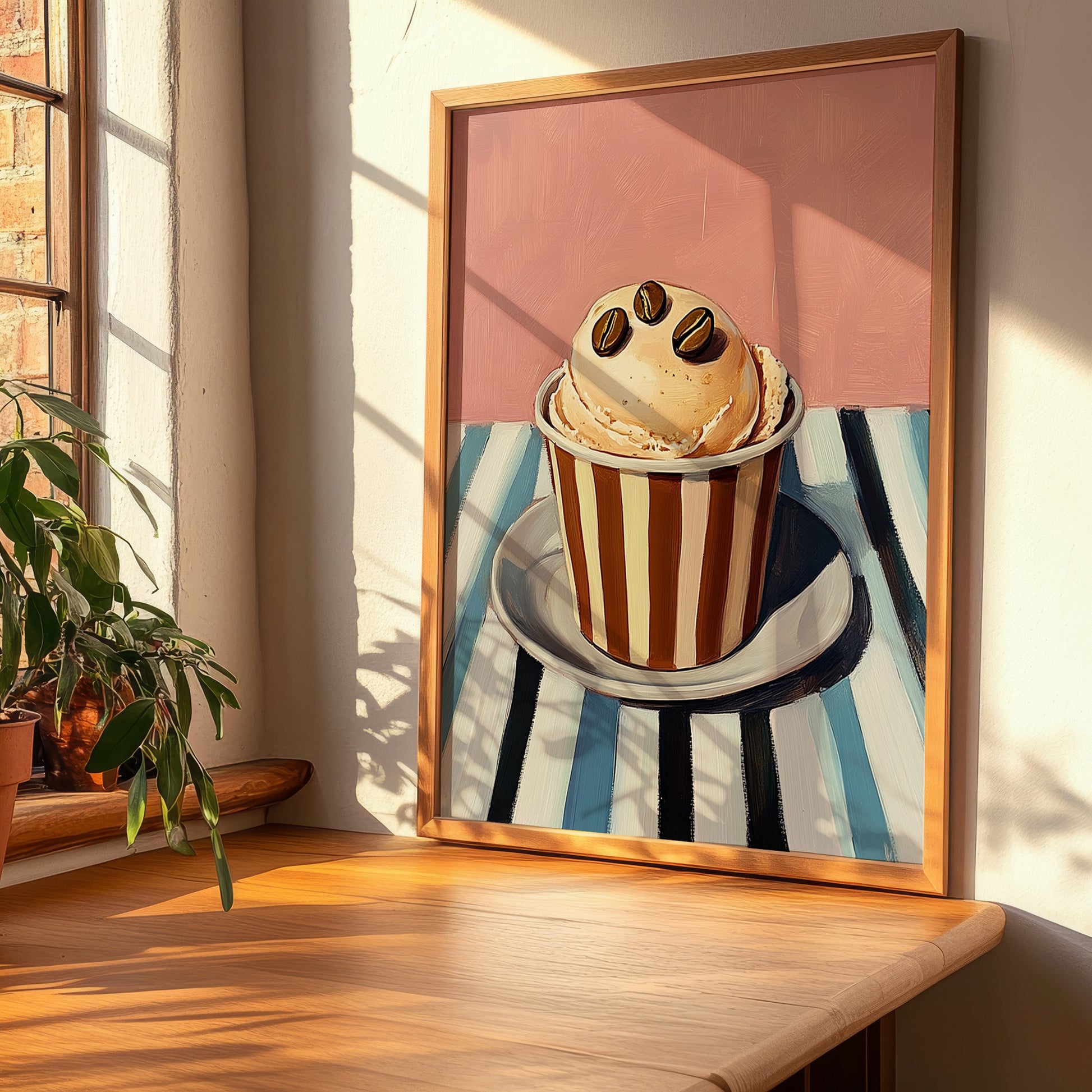 Caffe – on Striped Tablecloth, Gelato Painting, clean layout with no caption