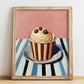 Caffe – on Striped Tablecloth, Gelato Painting, no-text version framed in wood