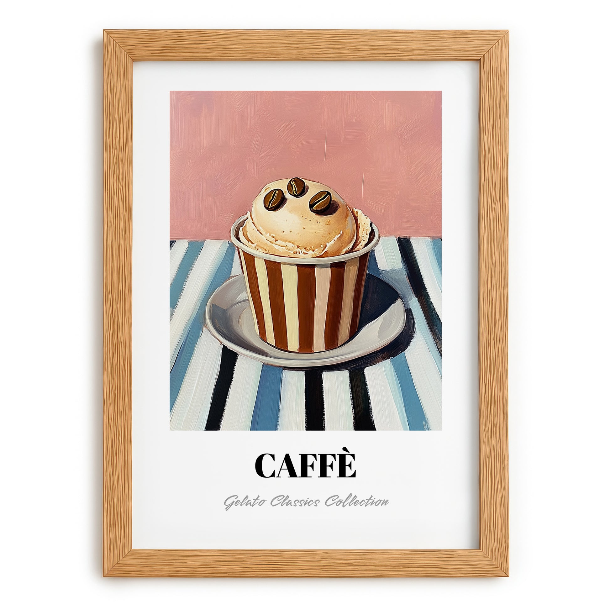 Caffe – on Striped Tablecloth, Gelato Painting, set in oak frame