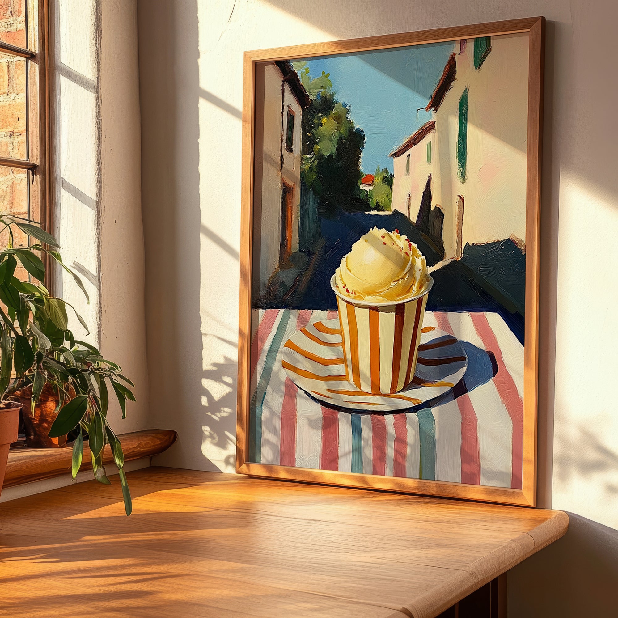 Gelato Zabaione – Italian Street Café Scene, Gelato Painting, clean layout with no caption